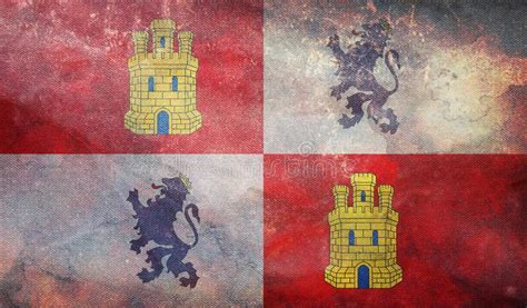 Top View Of Retro Flag Castile And Leon Spain With Grunge Texture