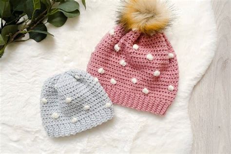 Bobble Beanie Crochet Pattern - Burgundy and Blush