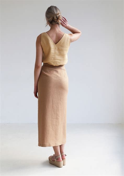 Linen Ruffle Waist Skirt Margo Linenhandmadestudio