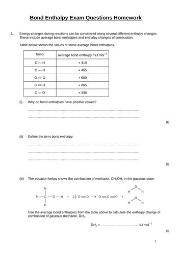 Ocr A Level Chemistry 3 2 1 Bond Enthalpies Teaching Resources