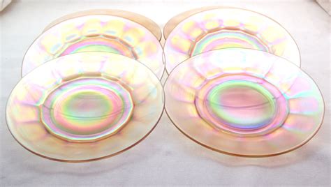 Pink Iridescentcarnival Glassscalloped Platessalad Or Etsy