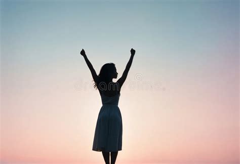 Silhouette Woman Standing Hands Up Stock Illustrations 153 Silhouette