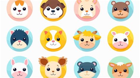 Cute Farm Animal Faces Circle Game Icon Set | Premium AI-generated vector