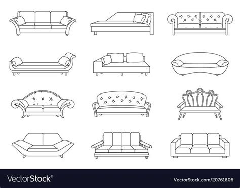 Sofa Colored Vector Set Collection Of Sofa Illustration Stock Vector