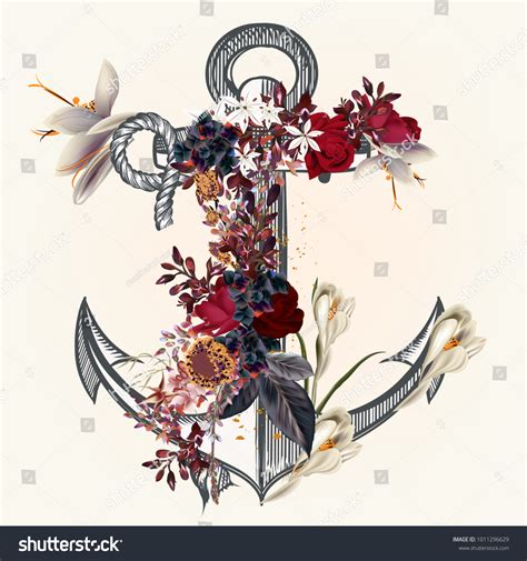 Anchor Decorated By Rose Flowers Ideal Stock Vector (Royalty Free ...