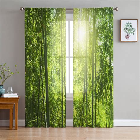 bamboo plant green gradient tulle curtains  living room bedroom