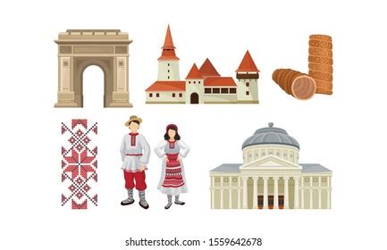 Flat Vector Set Cultural Symbols Romania Stock Vector (Royalty Free ...