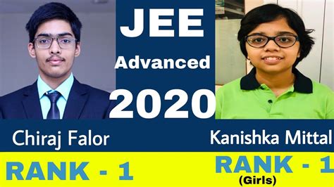 Jee Advanced 2020 Topper Chirag Falor Air 1 Kanishka Mittal Girls