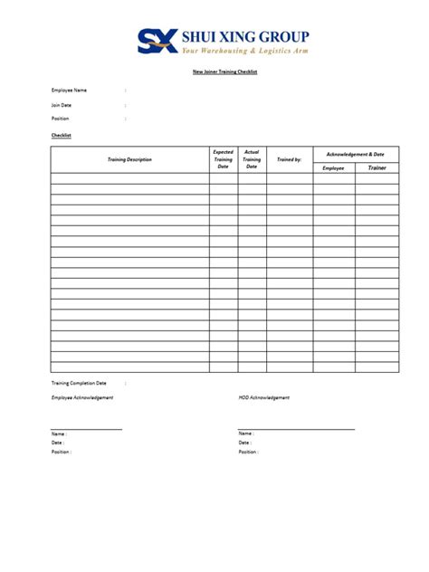 New Joiner Training Checklist | PDF