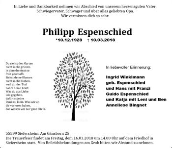 Traueranzeigen Von Philipp Espenschied Vrm Trauer De