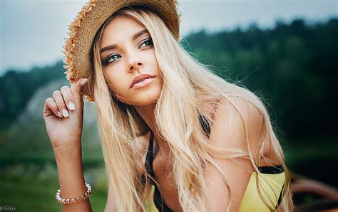 Women Face Portrait Hat Blonde Looking Away Evgeny Freyer Polina