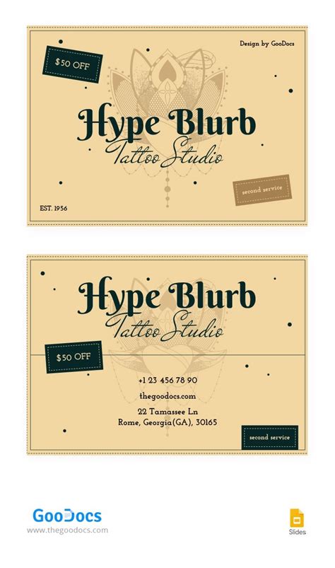 Stylish Tattoo Business Cards Template In Google Slides