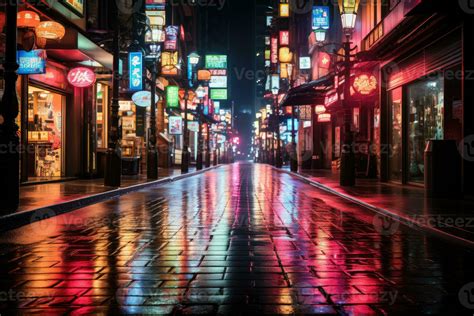 Neon Reflection - Rainy Night in a Vibrant Tokyo Street. 26808752 Stock ...