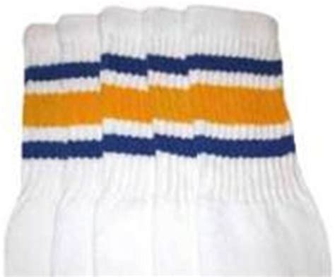 22” Knee High White Tube Socks With Royal Bluegold Stripes Style 3 22