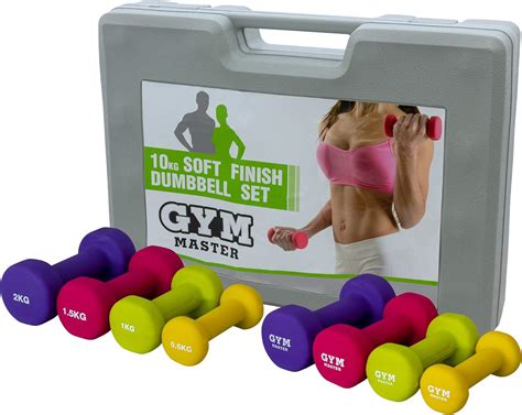 GYM MASTER 10kg Dumbbell Multi Colour Neoprene Soft Touch Hand Weight