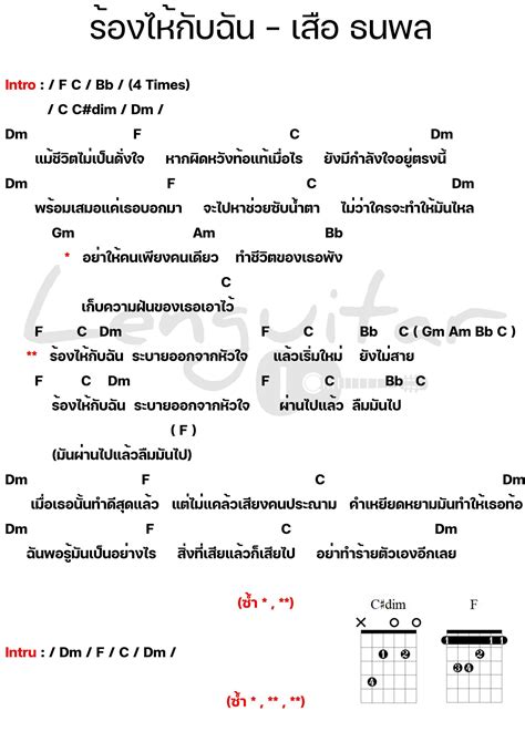 คอร์ดเพลง ร้องไห้กับฉัน เสือ ธนพล เล่นกีต้าร์ ในปี 2023 หนังสือ