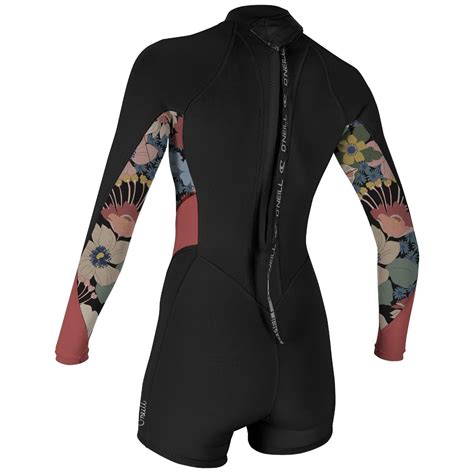 O Neill Bahia Mm Womens Back Zip Long Sleeve Shorty Wetsuit Black