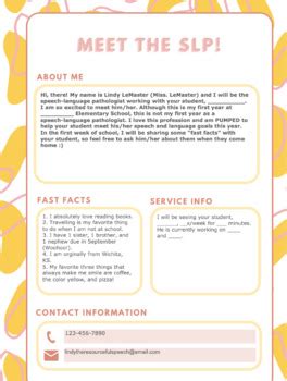 Meet the SLP! FREEBIE Editable PDF by The Resourceful Speechie | TPT