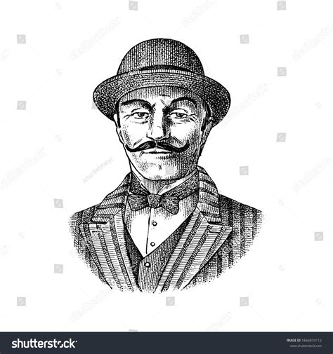 Victorian Gentleman Belgian Man Mustache Elegant Stock Vector Royalty