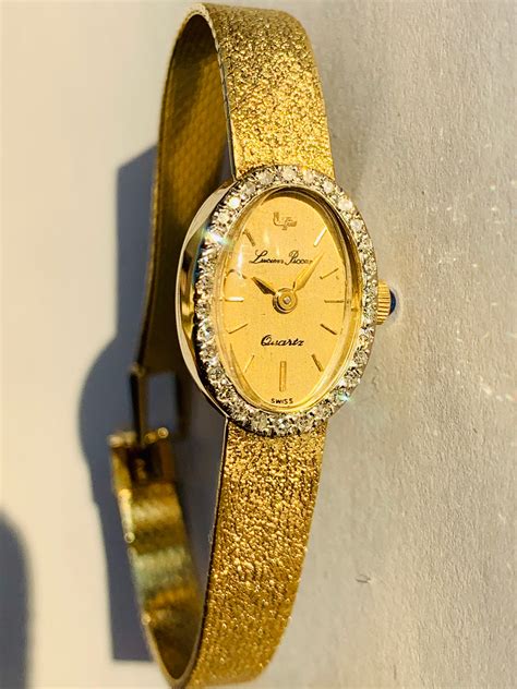 Vintage Ladies Watch Gold Lucien Piccard Gold Watch 14k Gold And