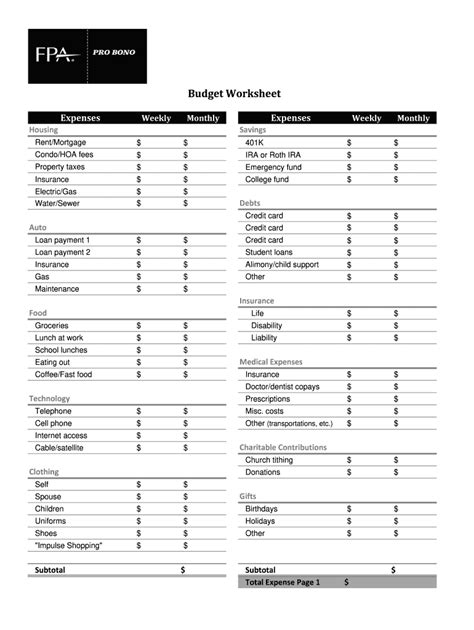 Free Printable Financial Planning Worksheets