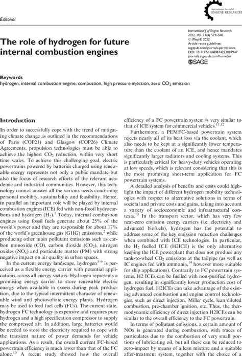 The Role Of Hydrogen For Future Internal Combustion Engines A Onorati