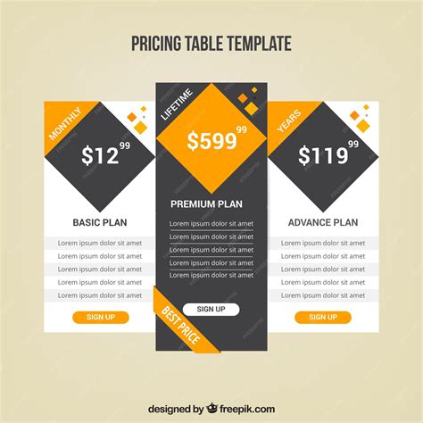Modelo de tabelas de preços com detalhes laranja | Vetor Grátis