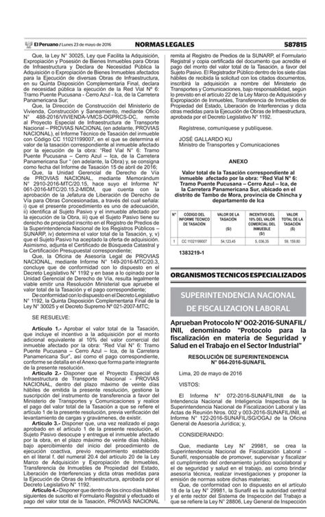 Sunafil Resolución N° 064 2016 Aprueban Protocolo Para La