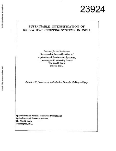 Pdf Sustainable Intensification Of Rice Wheat Cropping · Analysis Of Irrigated Wheat