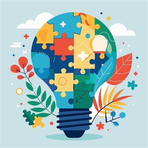 Premium Vector A Colorful Illustration Of A Light Bulb With Puzzle