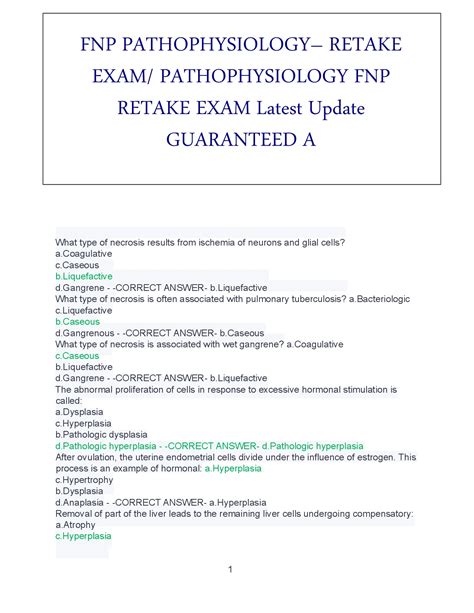 FNP PATHOPHYSIOLOGY RETAKE EXAM PATHOPHYSIOLOGY FNP RETAKE EXAM