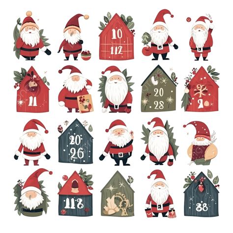 Christmas Gnomes Advent Calendar Vector Illustration Christmas Eve