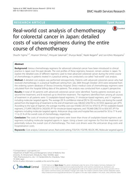 (PDF) Real-world cost analysis of chemotherapy for colorectal cancer in ...