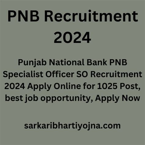 Pnb Recruitment 2024 Punjab National Bank Pnb Specialist Officer So