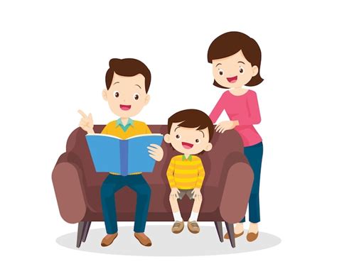 Libro de lectura de familia y niño 2 Vector Premium