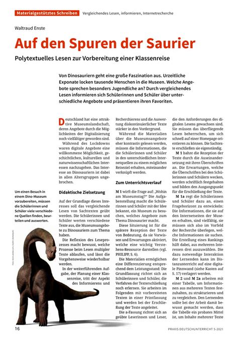 Auf Den Spuren Der Saurier Polytextuelles Lesen Zur Vorbereitung