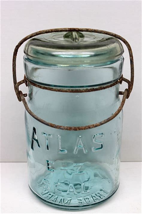 2 Vintage Atlas Canning Jars Pint Green Glass E Z Seal Strong