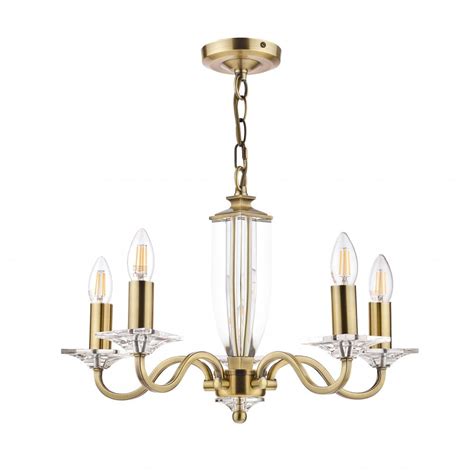 Laura Ashley Carson Crystal Glass 5 Light Ceiling Pendant Light In Antique Brass Finish