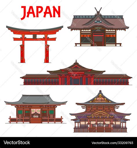 Japanese temples pagodas and shrines japan tokyo Vector Image