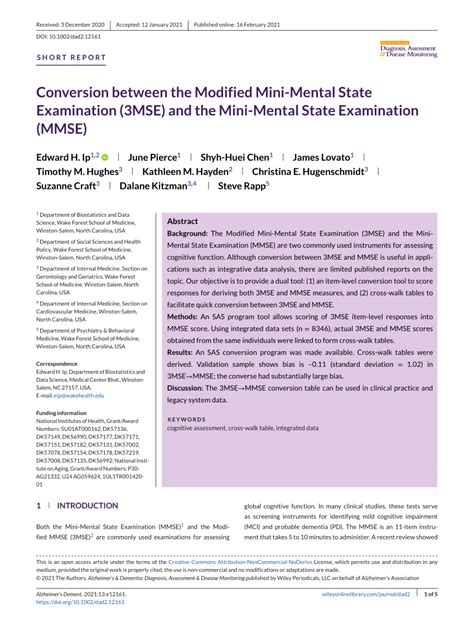 Pdf Conversion Between The Modified Mini‐mental State Examination 3mse And The Mini‐mental