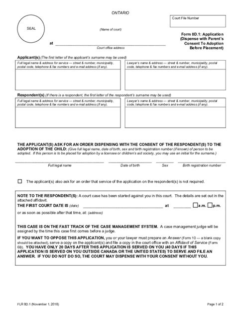 Fillable Online Ontariocourtforms On Form 8D 1 Application Dispense