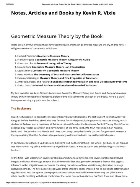 Geometric Measure Theory By The Book Notes Articles And Books By