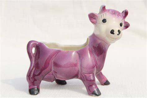 Vintage Ceramic Planter Flower Pot S Studio Pottery Cute Purple Cow