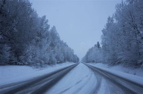 Snowy Road In Sweden Scandinavia At Winter Stock Image - Image of cold, beautiful: 106845669