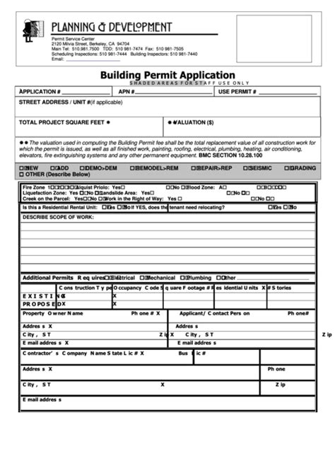 Printable Building Permit Form