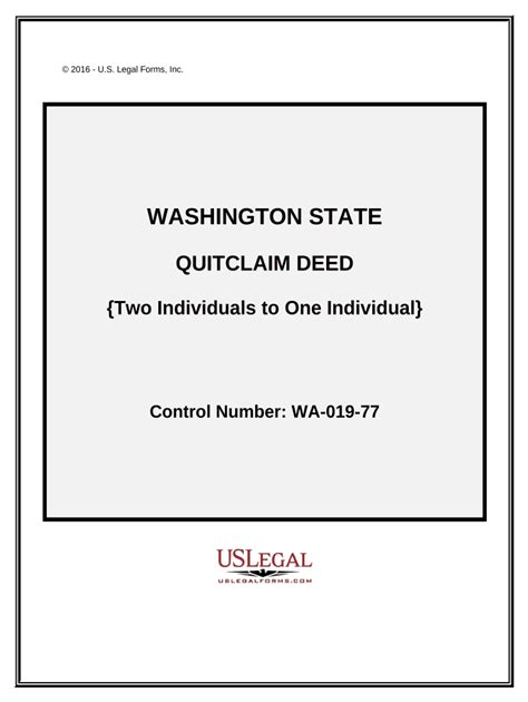 Quitclaim Deed Two Individuals To One Individual Washington Form Fill Out And Sign Printable