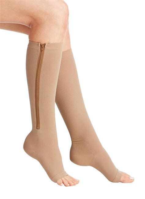 Open Toe Compression Socks For Women And Men 2 Pair Zippered Knee