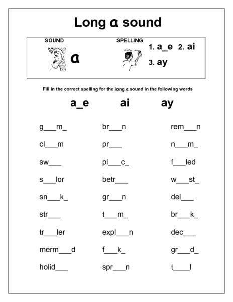 Long A Sound Worksheet For Kindergarten 2nd Grade Lesson Planet