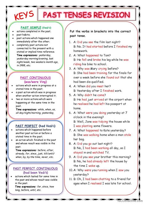 Past Tenses Revision Key English Esl Worksheets Pdf Doc