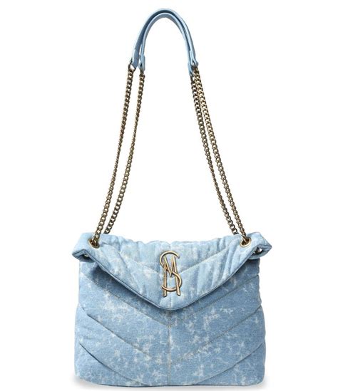 Steve Madden Britta Bleached Denim Chevron Quilted Flap Shoulder Bag